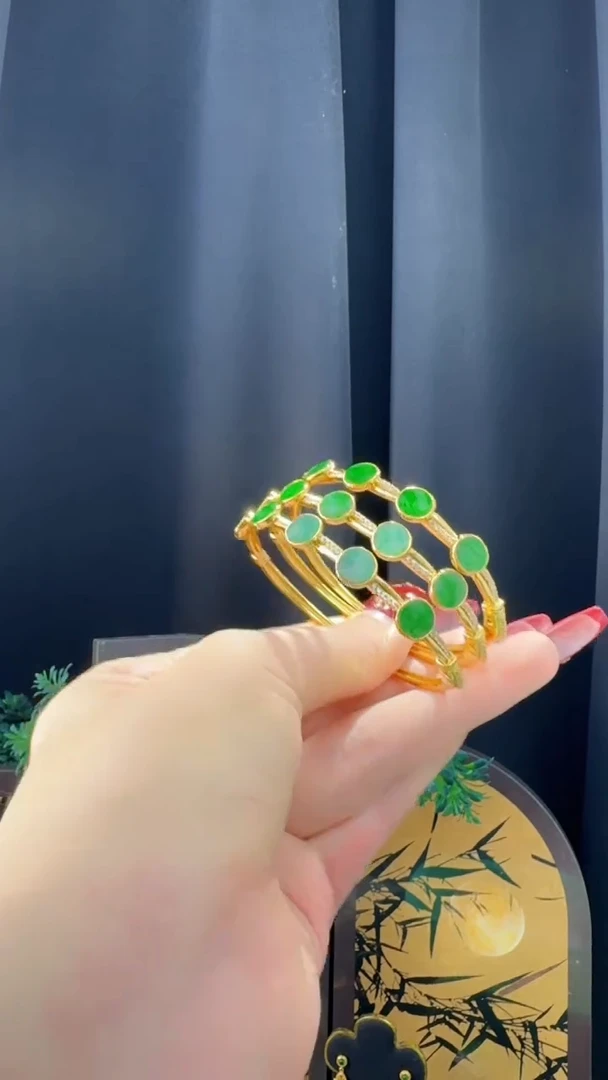 【闪购商品】翡翠手镯银S925镀金镶嵌翡翠手镯多样性发一