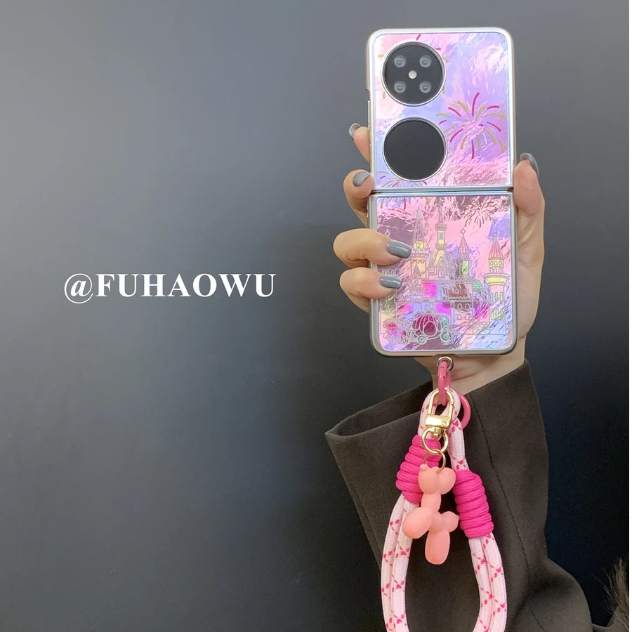 适用华为pocket2手机壳小米mixflip创意烟花城堡novaflip冰川纹