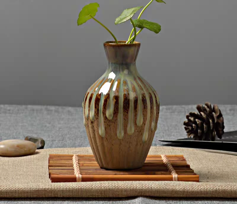 中式禅意粗陶花瓶办公室室内水培花插桌面摆件