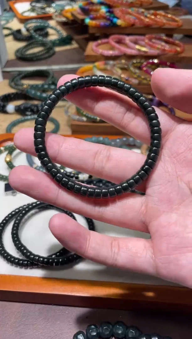 未镶嵌手串和田玉6mm塔青黑青和田玉手串特细