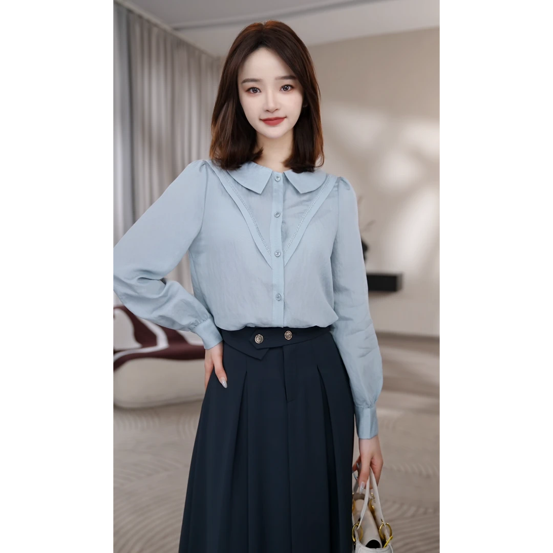 曼贝女装2025春季衬衫女长袖法式高级感上衣气质时尚8393096琳琳