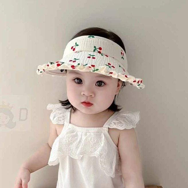 韩版宝宝洋气空顶帽碎花遮阳公主大檐帽子夏季女童儿童防晒帽子