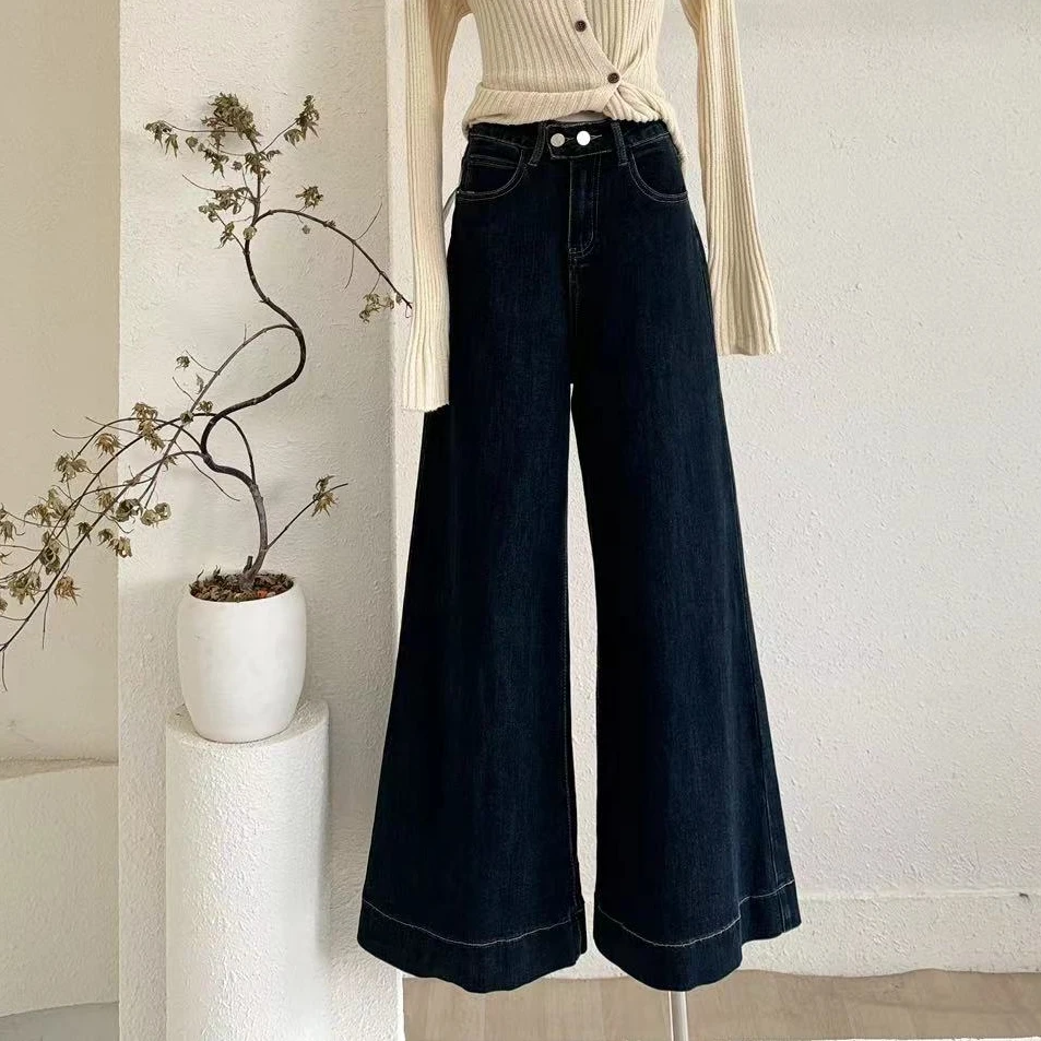 【闭眼入】港风高腰阔腿喇叭裤显瘦显腿长加厚牛仔裤-2989（加绒）