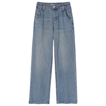 时尚百搭做旧水洗直筒牛仔裤女高腰阔腿长裤宽松裤子4006