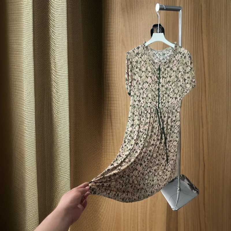 9776-夏季新款高腰宽松收腰显瘦气质中长款妈妈装连衣裙（A7-1-3）