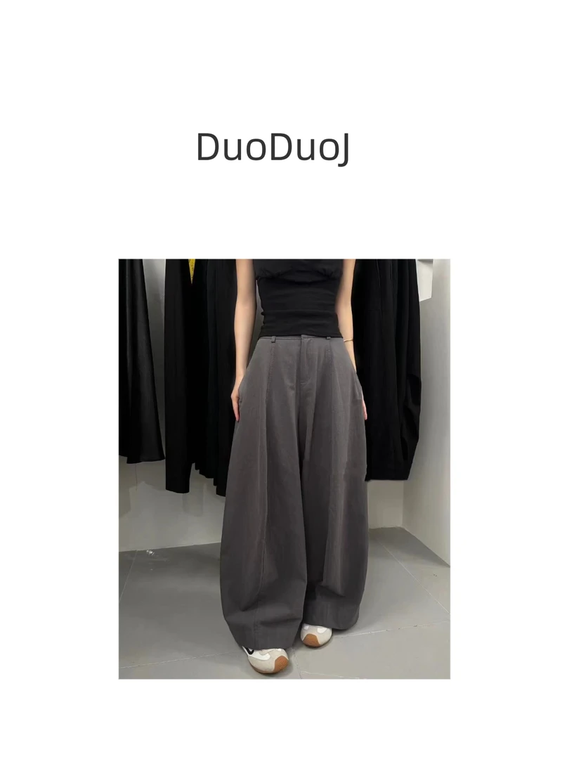 【DuoDuoJ】【幢色遛弯裤560】秋款韩版休闲百搭高腰直筒设计感休闲裤