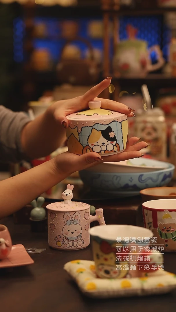 陶瓷景德镇可爱陶瓷釉下彩绘设计师款