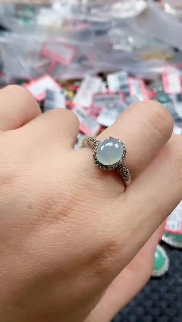 银S925镶嵌戒指翡翠天然A货缅甸翡翠