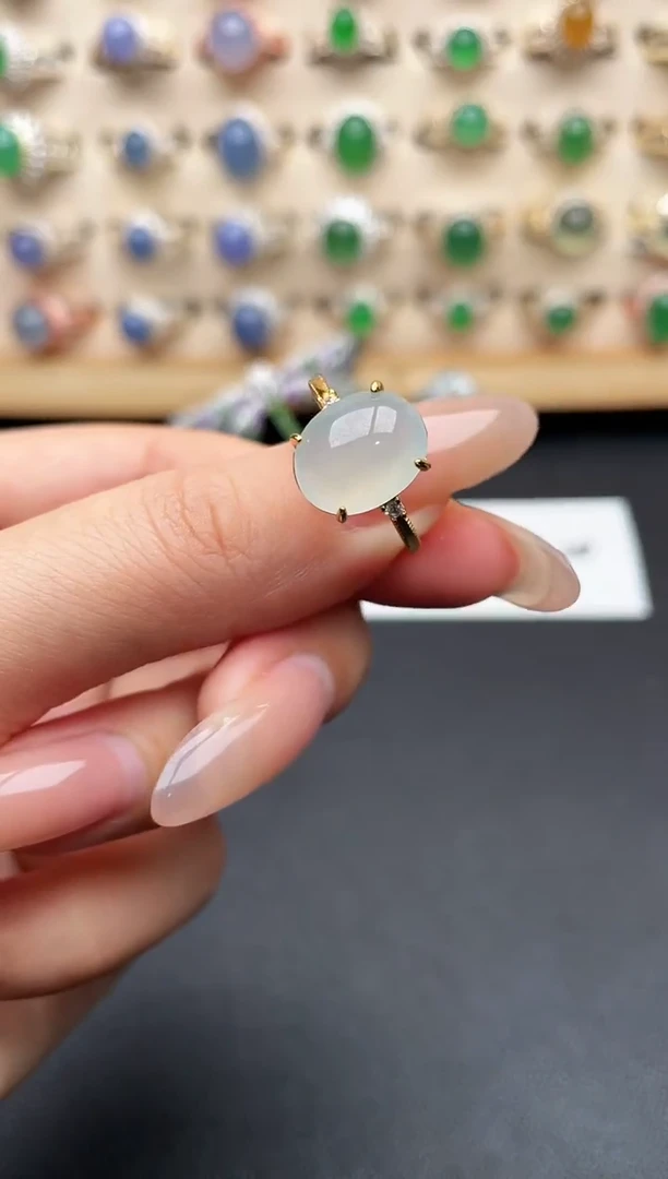 银S925镶嵌戒指翡翠一物一证一礼盒