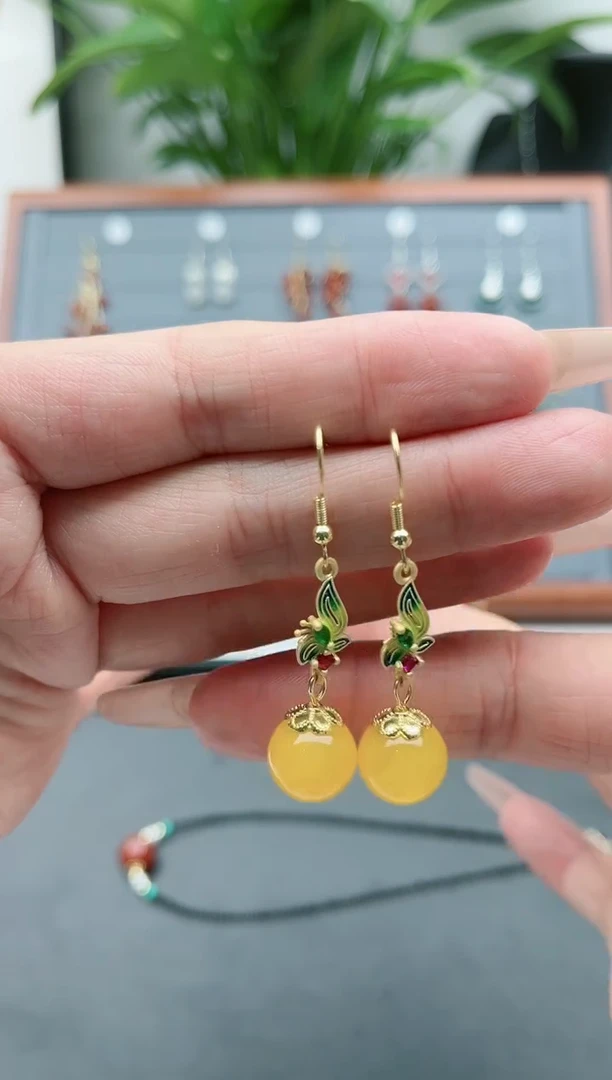 【闪购商品】玛瑙/玉髓耳饰银S925镀金镶嵌9