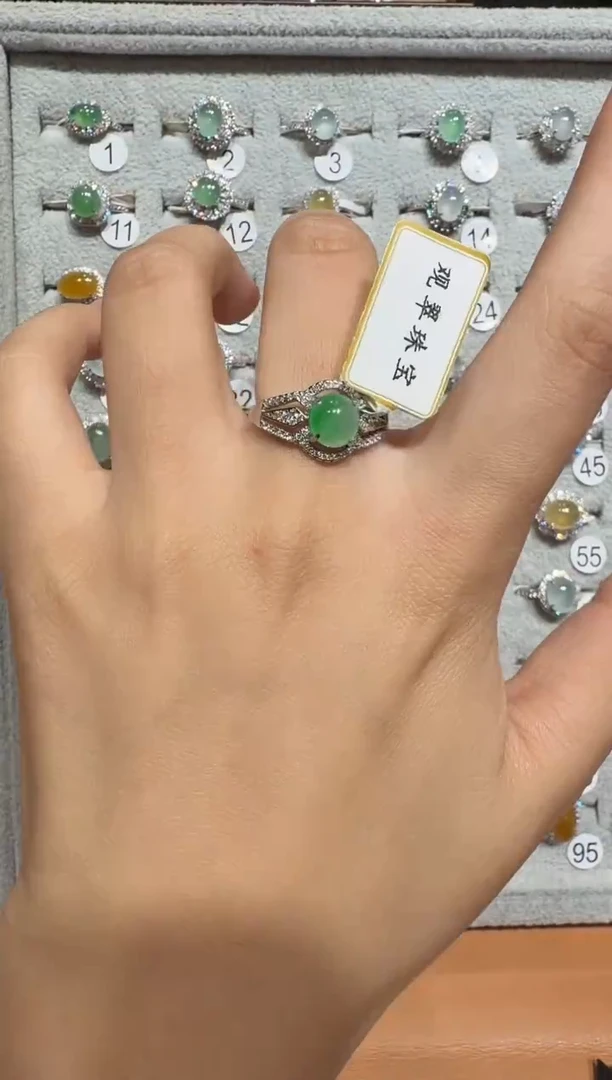银S925镶嵌戒指翡翠925银镶翡翠戒指镶嵌168