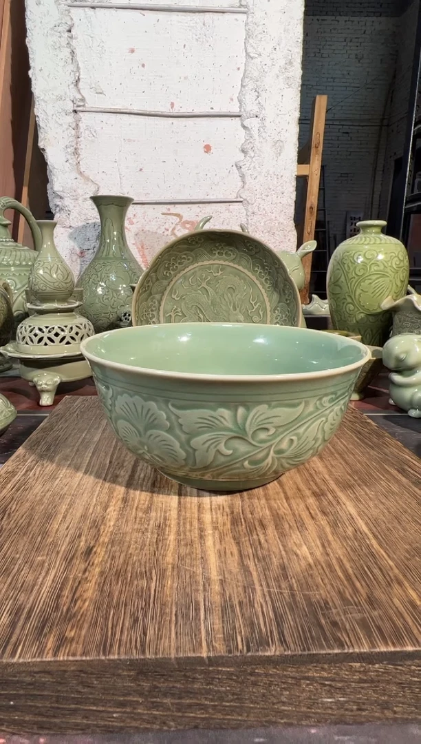 桐*公耀州窑牡丹7寸大碗一只