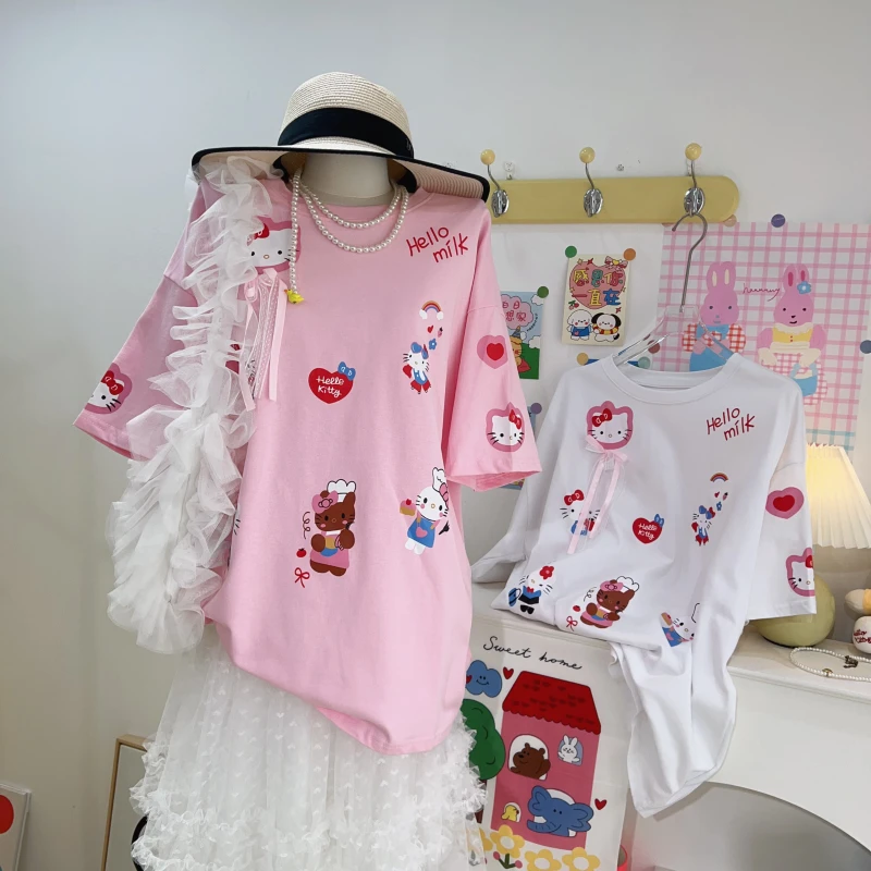 【钱呼呼】可爱减龄童趣卡通印花宽松T恤短袖2025夏季女