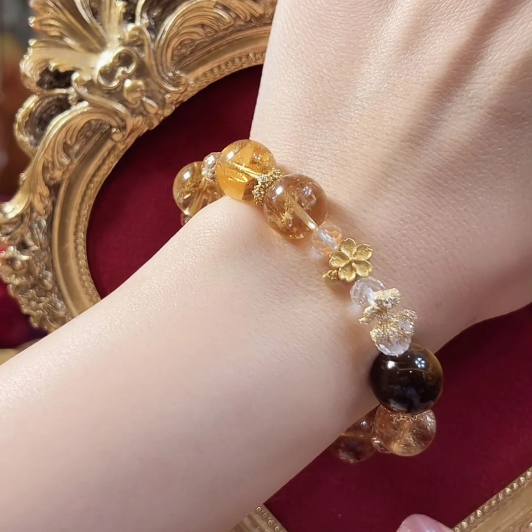福玺阁原创 贵气蝴蝶花花天然黄塔晶手串