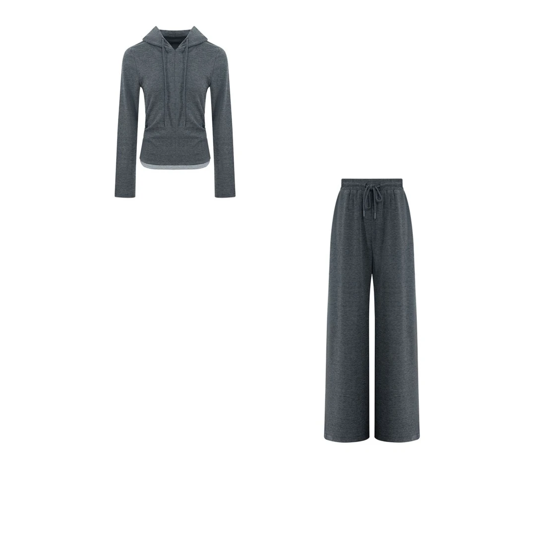 珩绣新款阔腿裤连帽套装女2025百搭休闲显瘦两件套A1BE4370K64