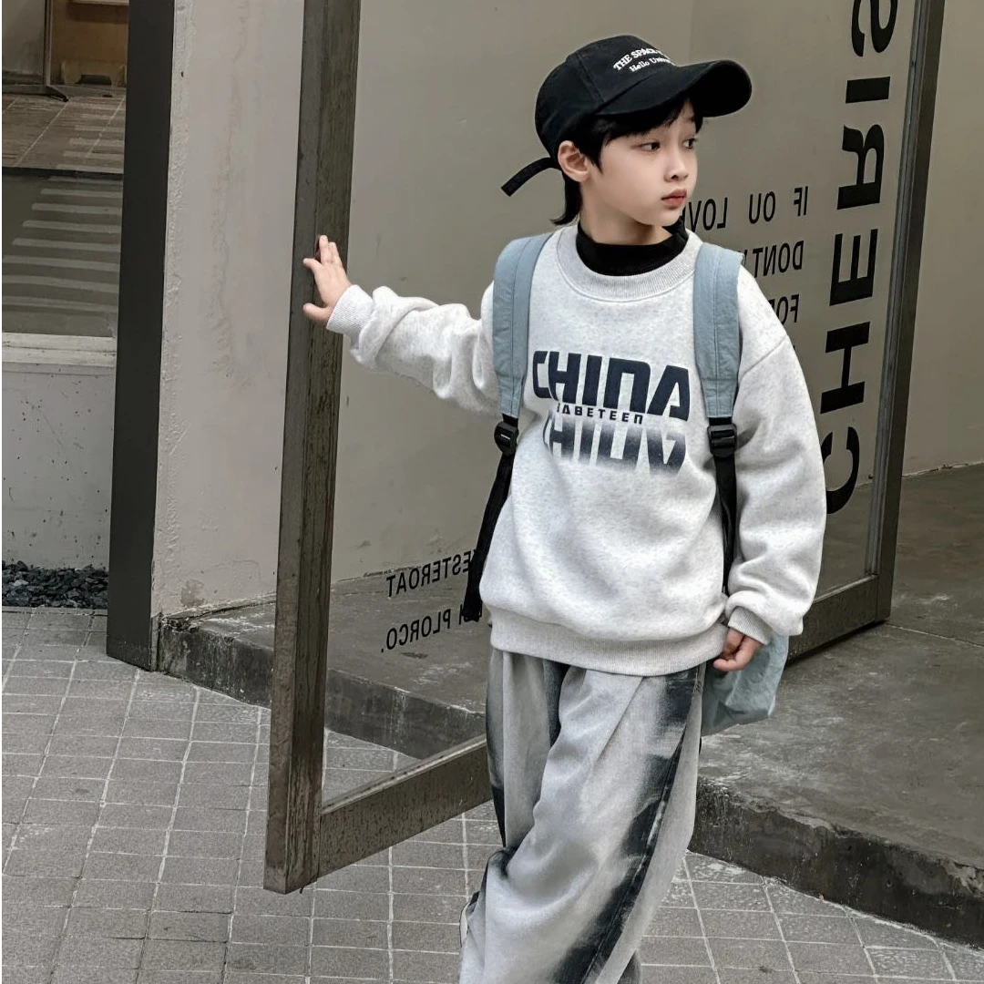 52561高端专享青少年老林家天花板圆领卫衣青色