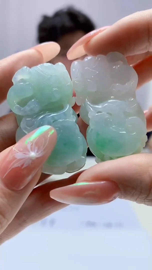 【闪购商品】定制翡翠未镶嵌4688DD-毛货挂件貔貅一对80