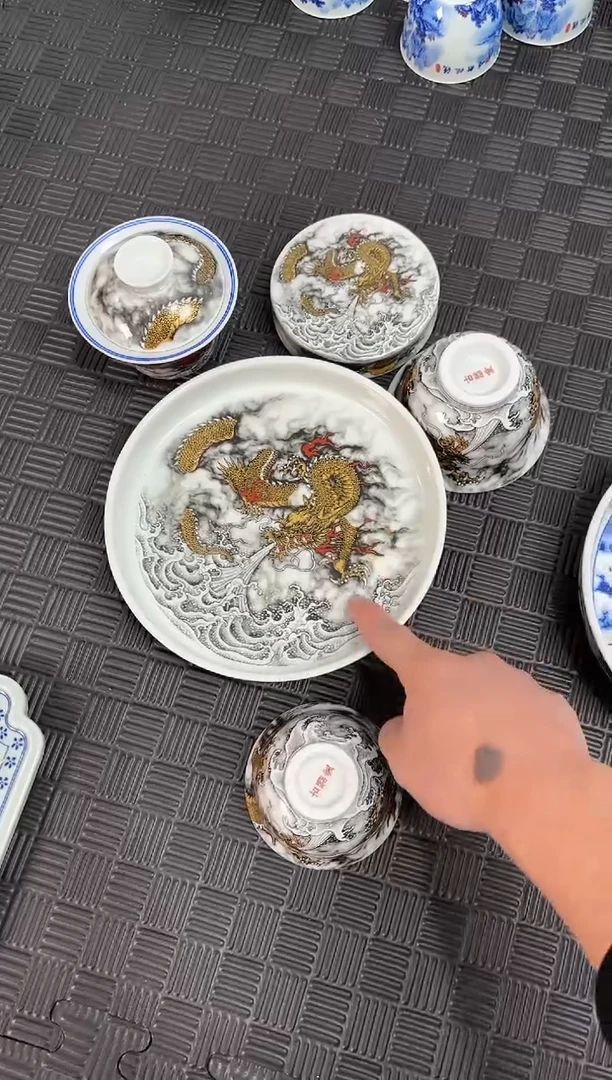 盖碗瓷景德镇陶瓷茶具古器堂金龙套组