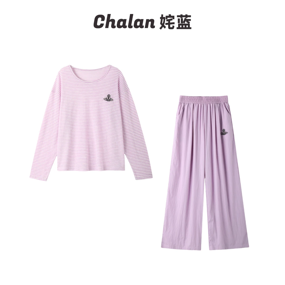 4433【金拐子专属】CHALAN姹蓝 夏季宽松条纹土星慵懒阔腿长裤套装