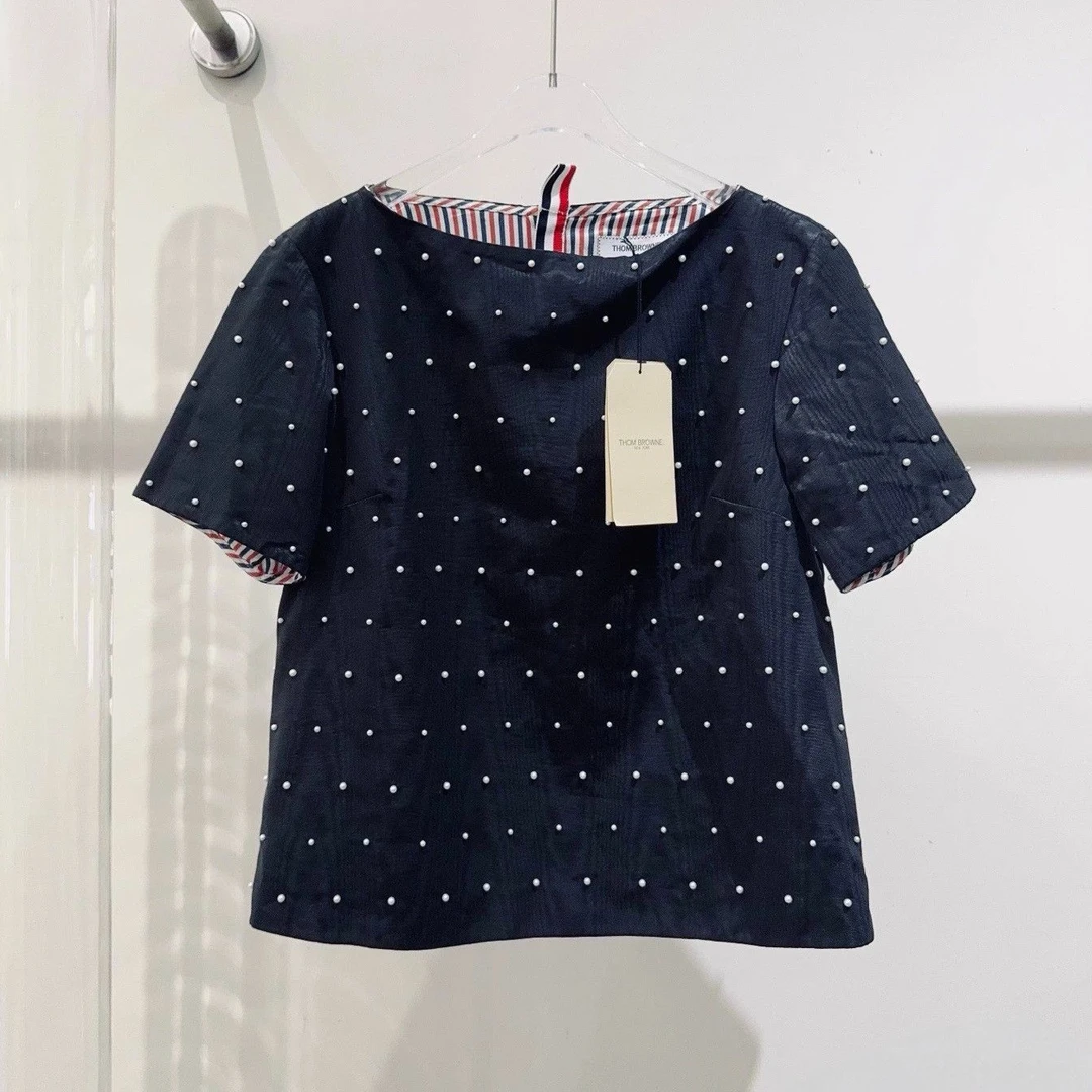 未使用 THOMBROWNE Thom Browne 短袖珍珠上衣 黑色40