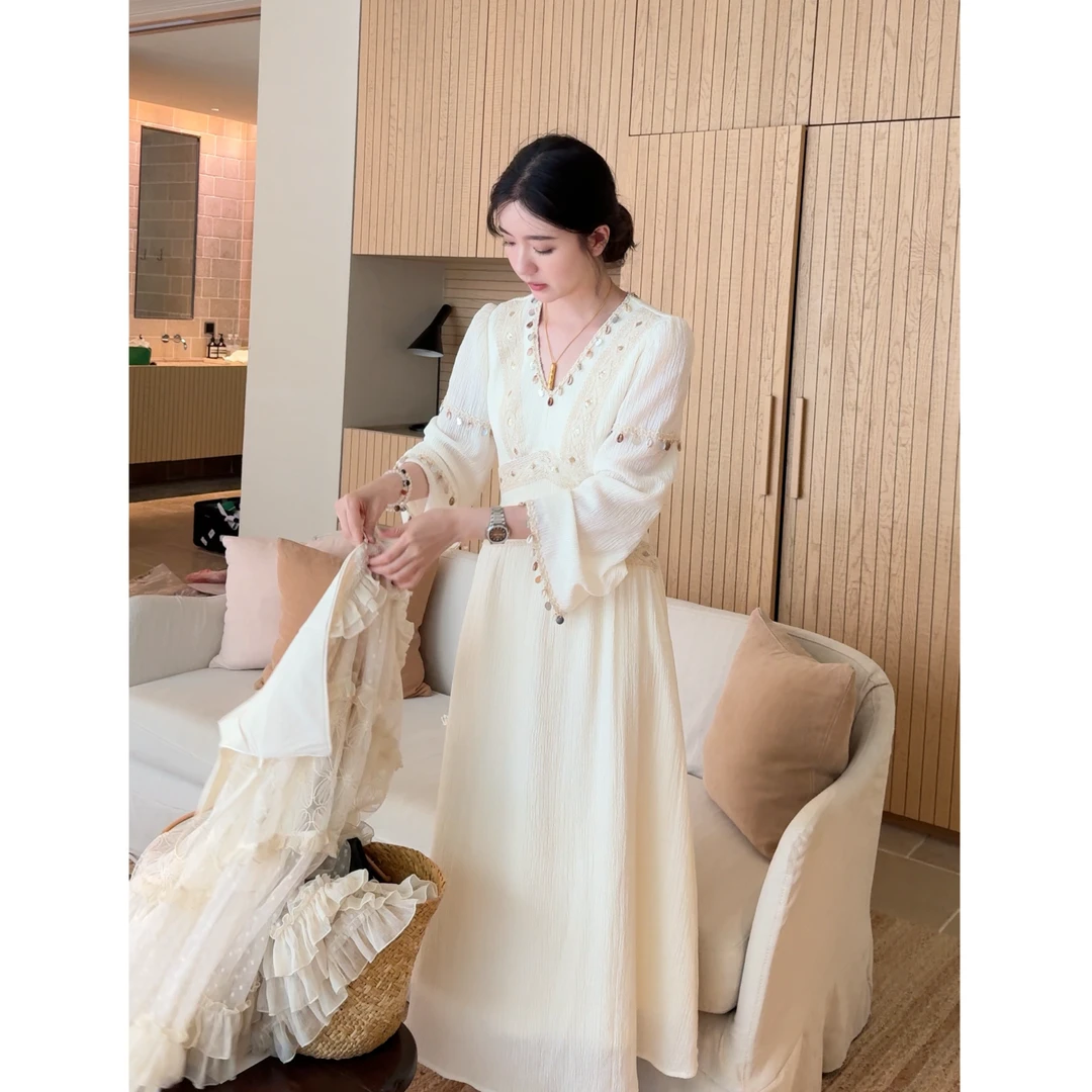 Zwinnie/詹维尼【古着贝壳】设计感民族风仙女长袖连衣裙 GYS202501