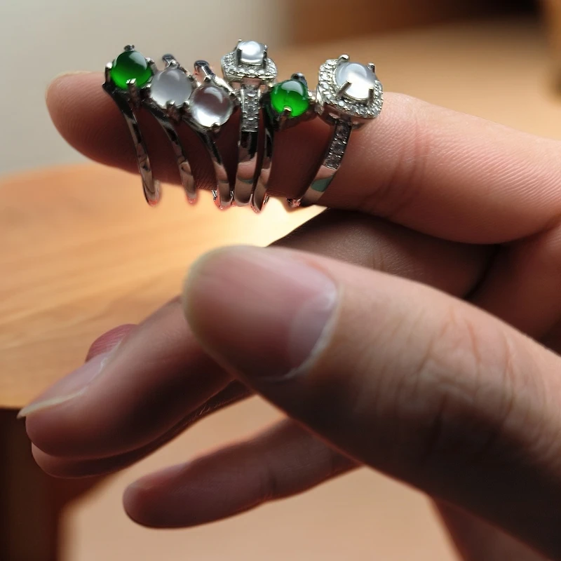 俄白天然石英质玉戒指女款小灯泡活扣戒指