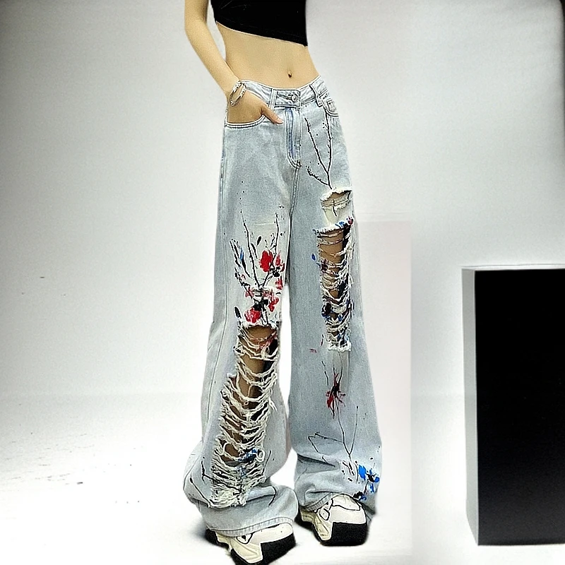 2025春秋流行新款爆款小众阔腿牛仔裤女高腰显瘦宽松百搭拖地裤