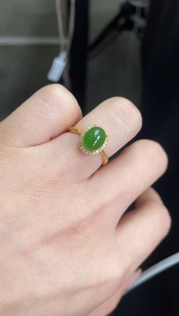 和田玉戒指银S925镶嵌戒指f069