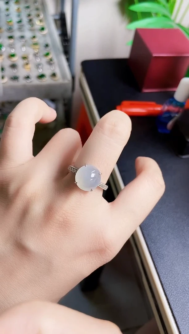 翡翠戒指银S925镶嵌123656