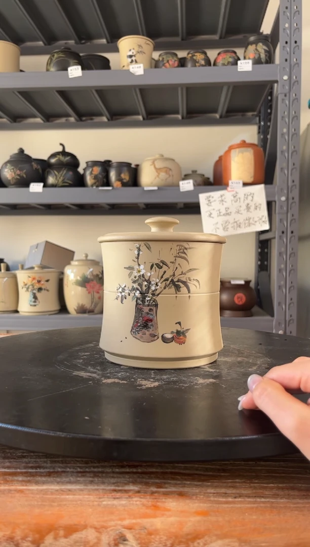 建水紫陶白泥彩绘精品茶罐