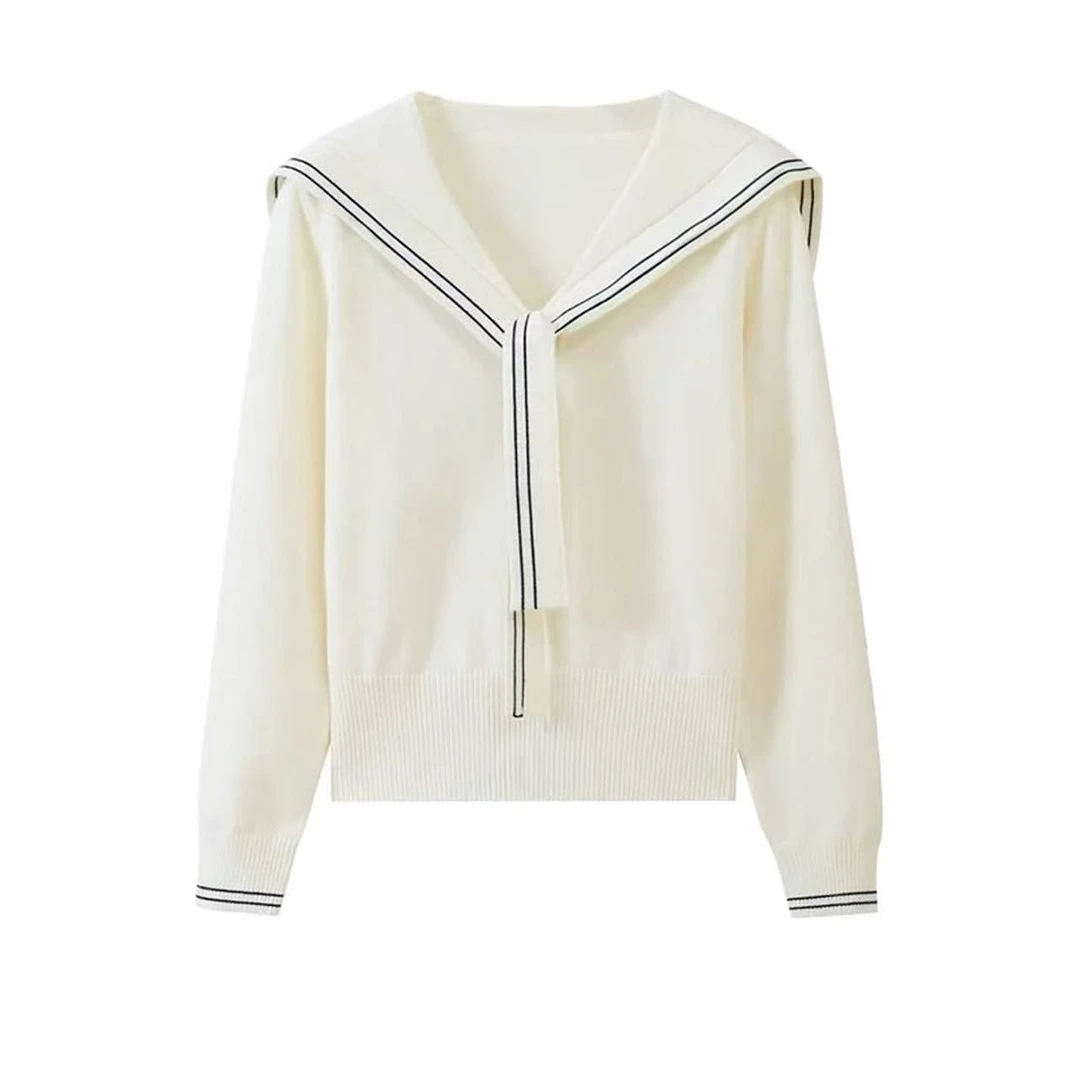 韩系学院风海军领2025秋冬针织衫毛衣百搭设计感时尚短款上衣1279