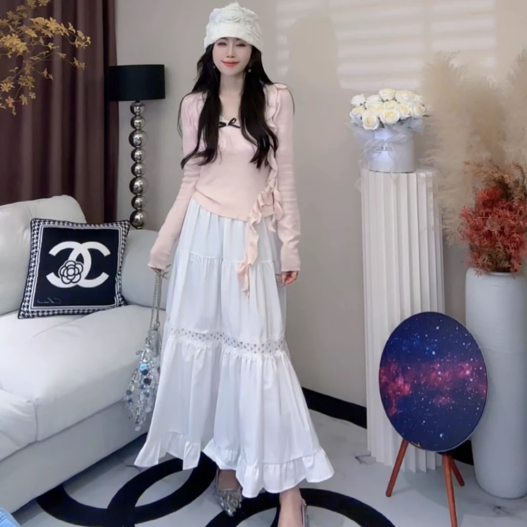 L.X~2025新款白色半身裙女法式a字大裙摆蓬蓬蛋糕裙子6090