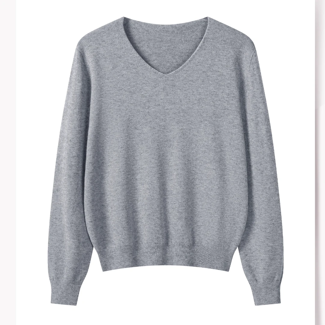 羊城故事-韩系V领修身毛针织衫女内搭打底长袖上衣009