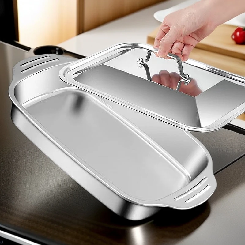 鱼盘【长36.5*宽22*高5.5】不锈钢烤鱼盘蒸盘烤盘涮烤肉盘烧烤托盘