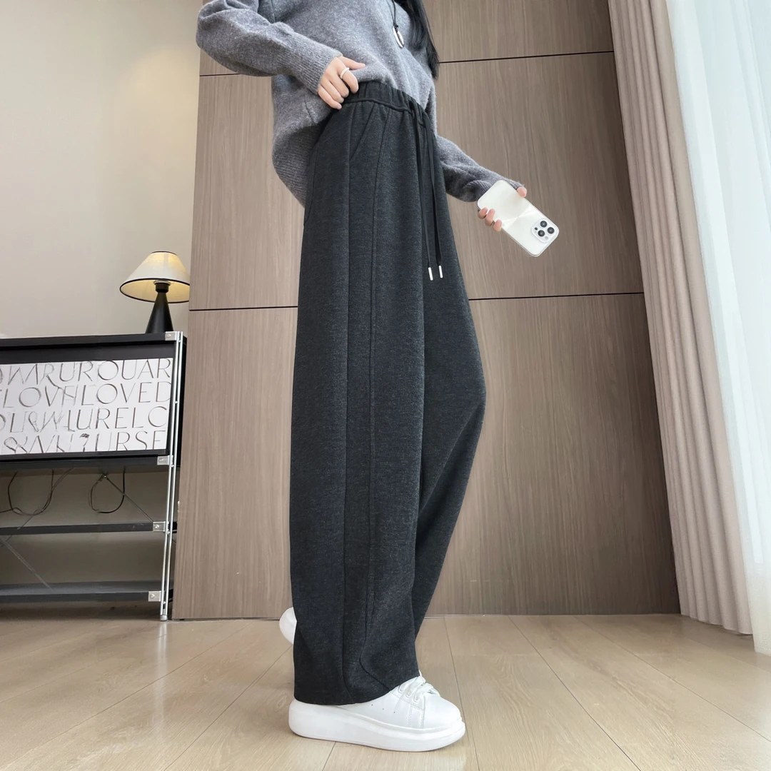 软糯阔腿裤女秋冬加绒加厚小个子窄版直筒裤九分休闲香蕉糯米裤子