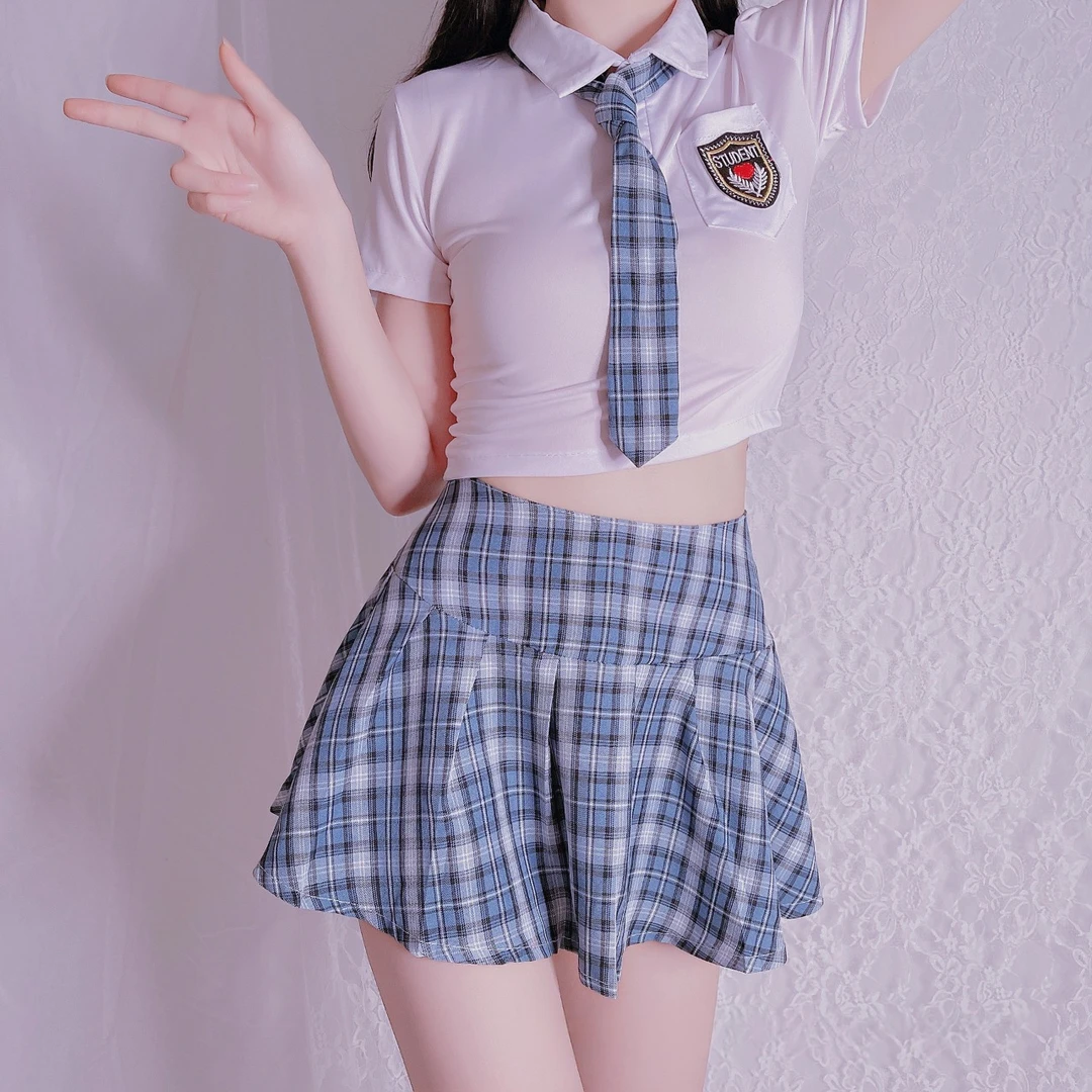 JK甜美上衣夏季套装水手服日系性感学院风女装学院格子jk制服套装