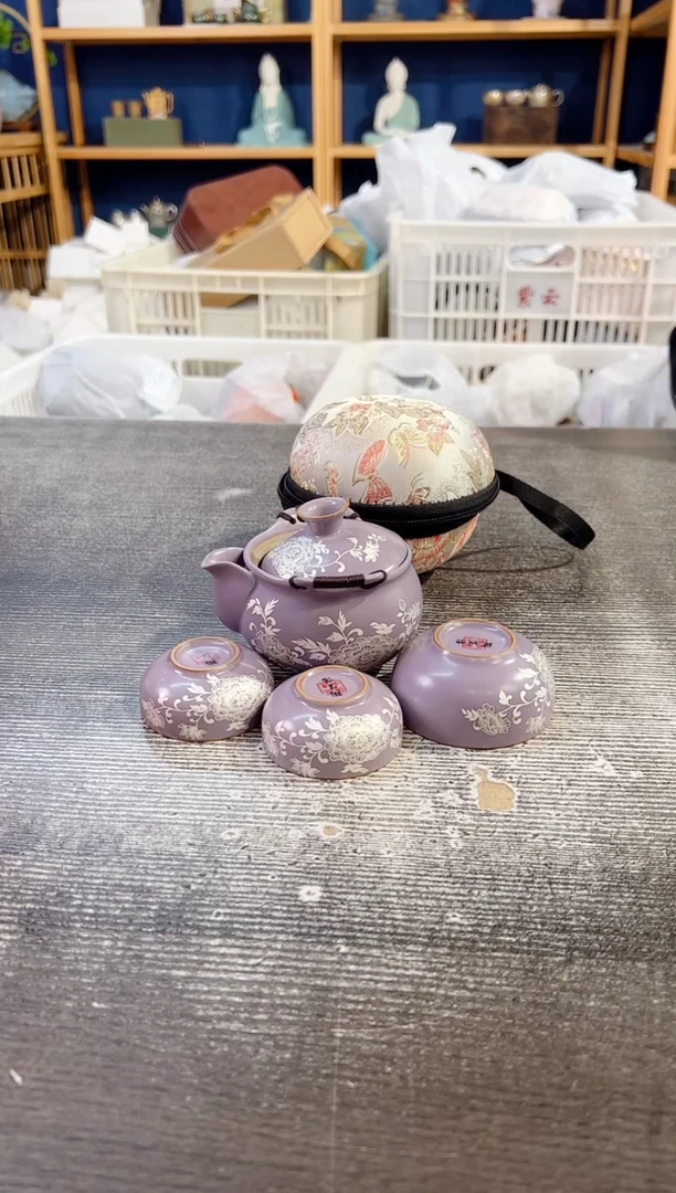 其他陶生活紫气东来银绘牡丹一壶三杯带包