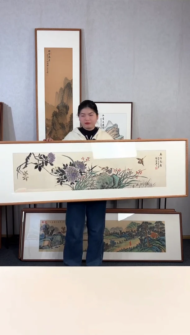 【闪购商品】国画手绘*鸟语花香*52*172cm实木框