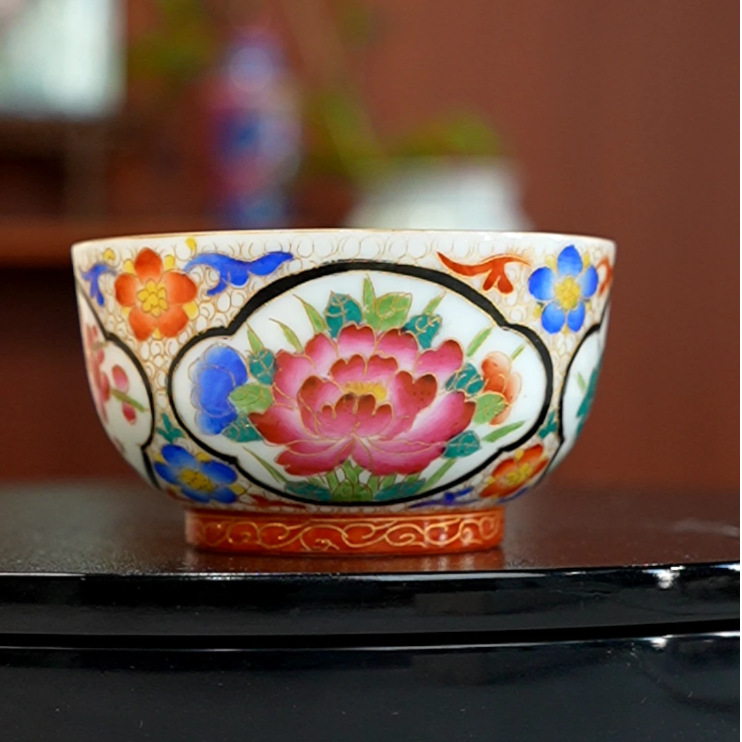 1.2/何平窑/掐丝珐琅四面开窗主人杯