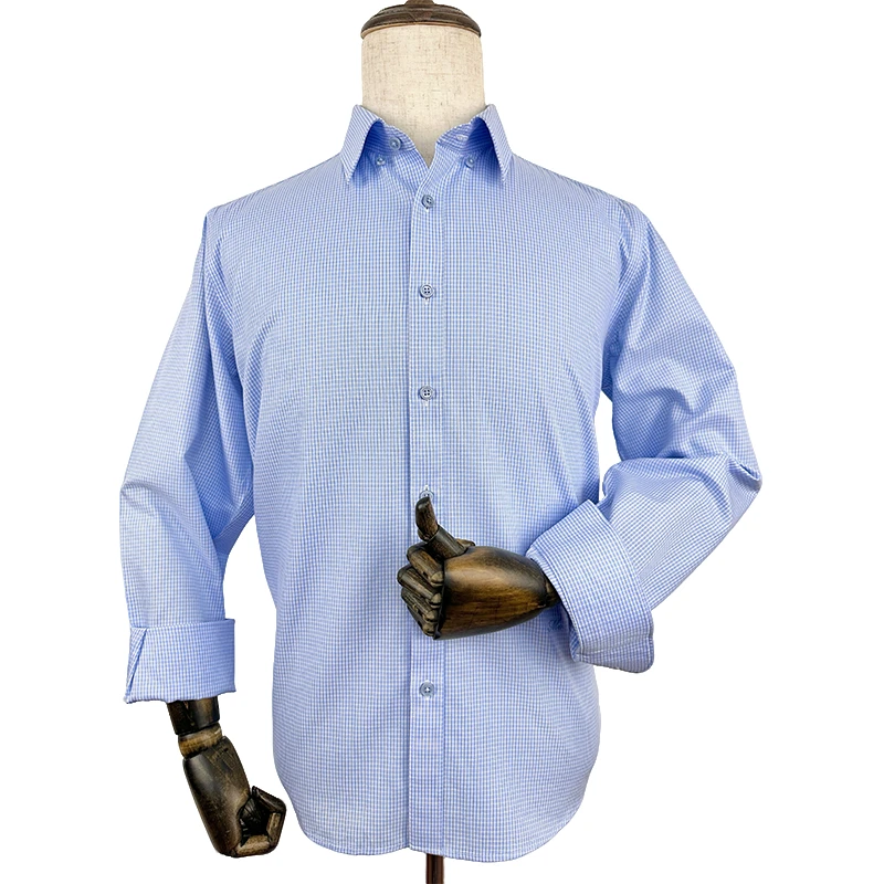 蓝白小格长袖男士衬衫剪标衬衣尾货衬衣秋季百搭商务衬衣男士衬衫