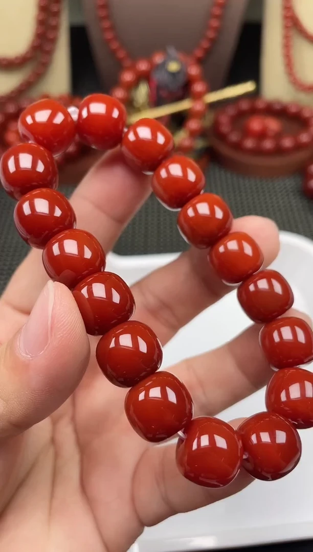未镶嵌南红玛瑙珠宝半成品13mm老型手串柿子红