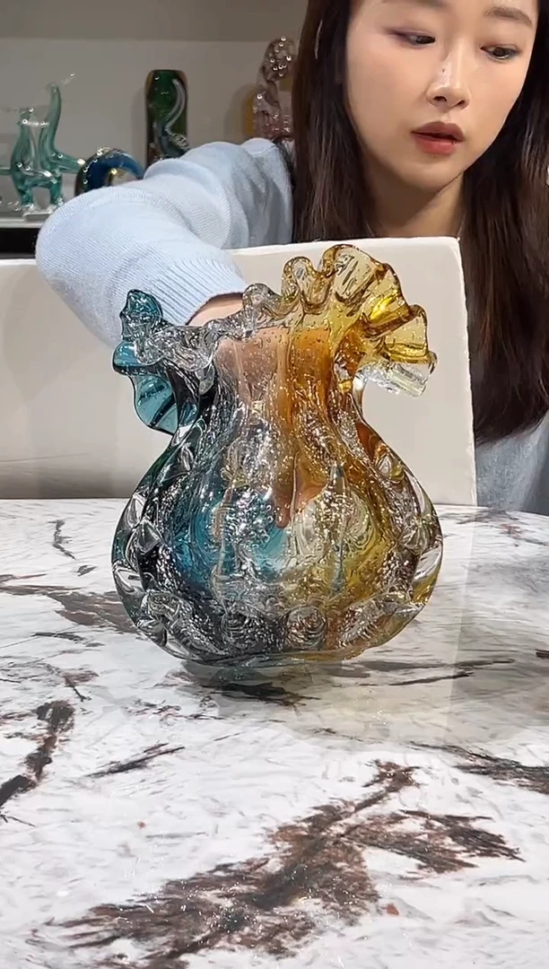 拼色钱袋琉璃花瓶