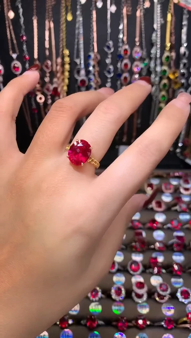 【闪购商品】红宝石戒指银S925镶嵌金色