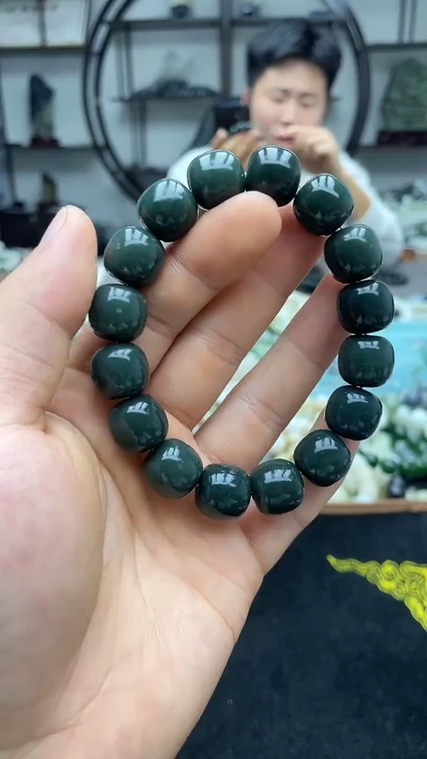 未镶嵌手串和田玉纯天然沙枣青蓝调14老型