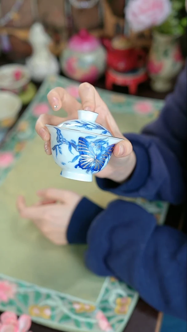 景德镇手工手绘赋春寻隐盖碗