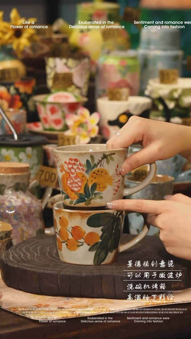 陶瓷一对景德镇高温釉下彩手工手绘款式
