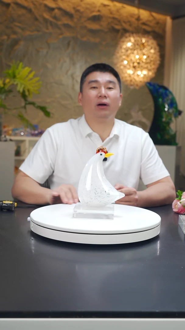 琉璃白色小公鸡摆件