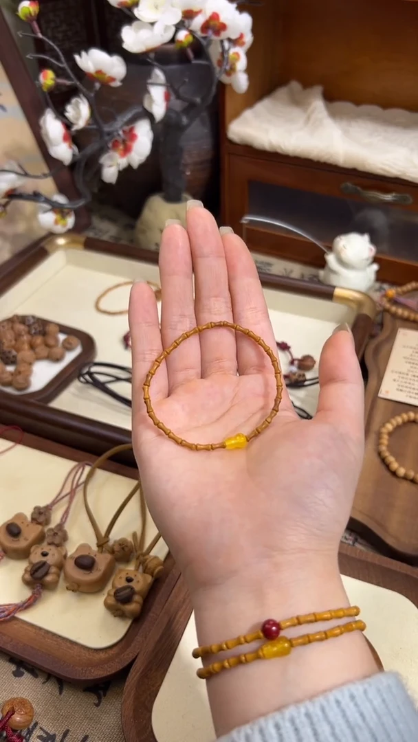 手串桃核【桃缘行】竹节「黄色葫芦」桃木桃核辟、挡、驱、护 备注手围