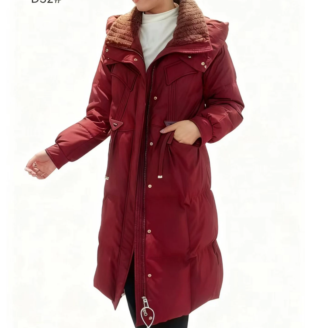 D32 鹅绒女款时尚连帽优等品宽松女士长款韩版