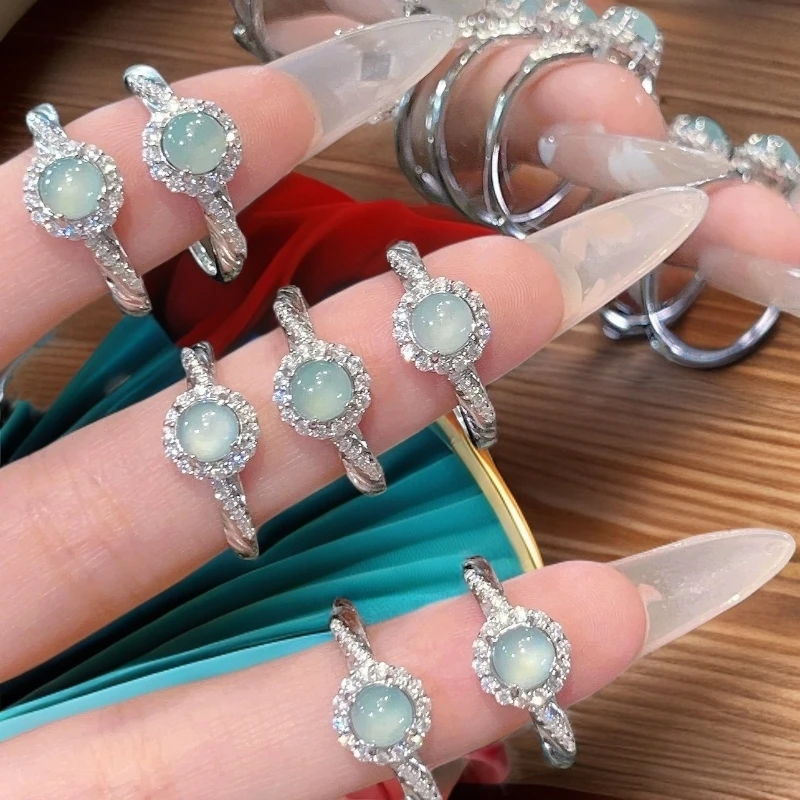 合金戒指 冰种银色女款戒指蛋面活口高级轻奢饰品时尚镶嵌豪华